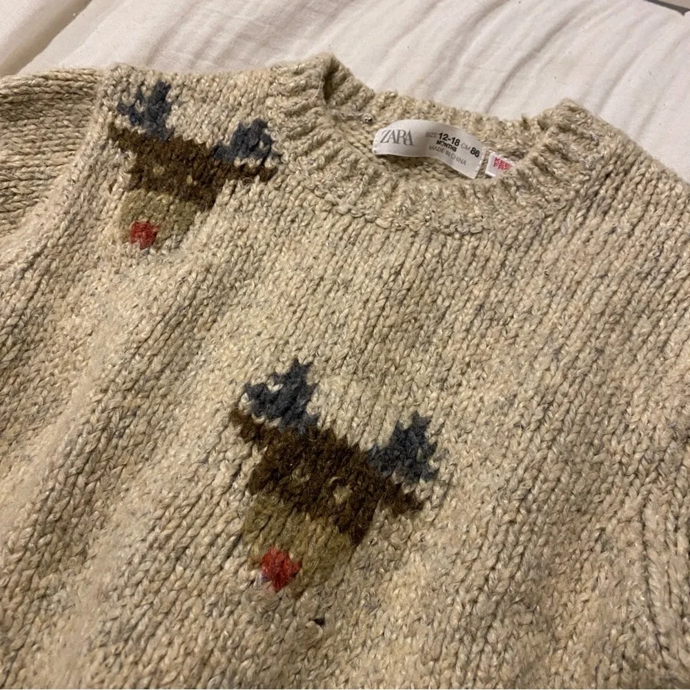 ZARA baby boys girls oatmeal reindeer knit sweater holiday winter warm 12-18m